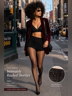 🖤 FREE PEOPLE Intimately Ruched Shorties NWT | Size Large | Black 🖤
